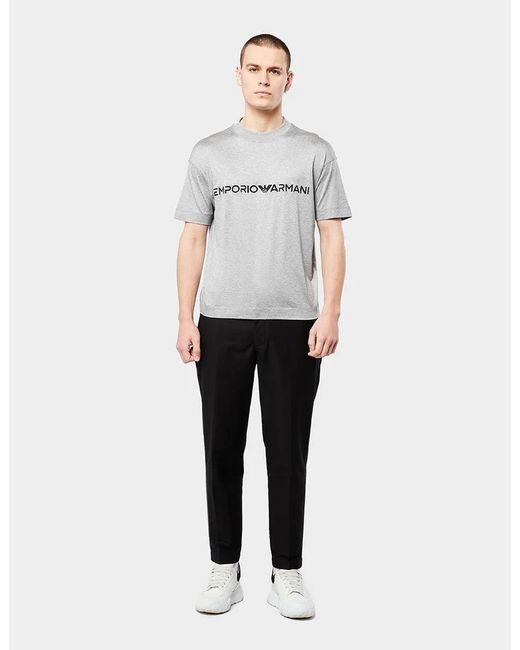 Emporio Armani Gray Logo-Print Crew-Neck T-Shirt for men