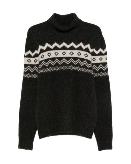 Eleventy Black Turtleneck Jacquard Sweater for men
