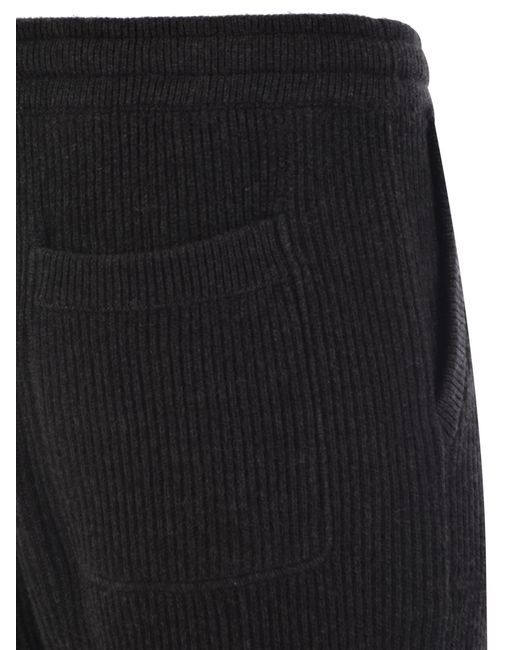 Brunello Cucinelli Black Drawstring Ribbed Track Pants for men