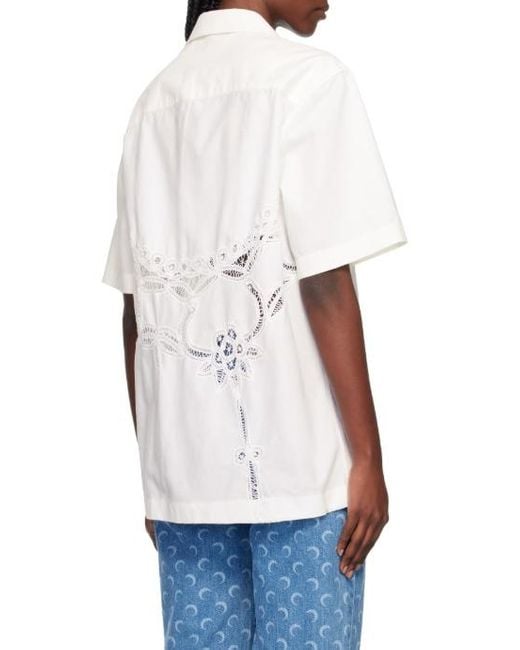 MARINE SERRE White Lace-Insert Short-Sleeves Shirt