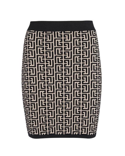 Balmain Black Wool-Blend Monogram Mini Skirt