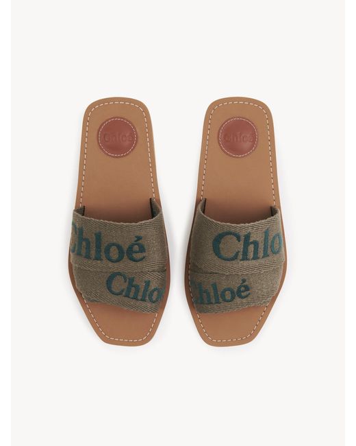 Chloé Green Chloé Woody Logo Embroidered Sandals