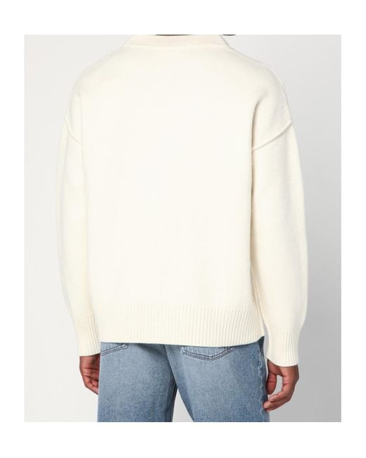AMI White Long Sleeve Sweater for men