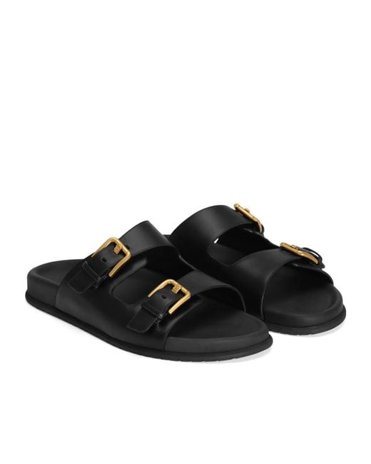 Dolce & Gabbana Black Hawaii Logo Buckle Sandals
