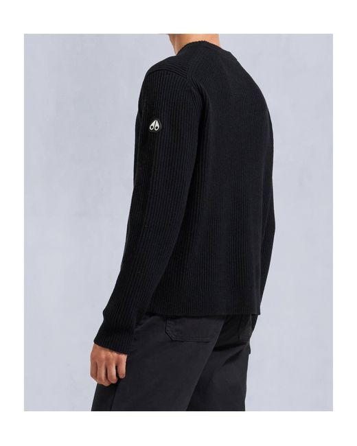 Moose Knuckles Black Long-Sleeved Round-Neck Sweater for men