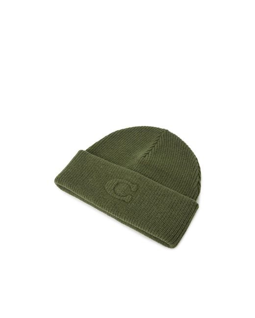COACH Green Signature Embossed Knit Beanie for men