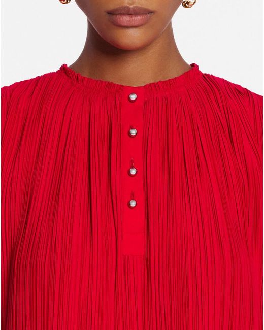 Lanvin Red Crewneck Pleated Top