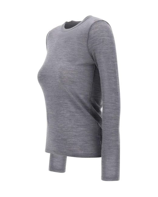 Aspesi Gray Crew-Neck Long-Sleeve Knit Top
