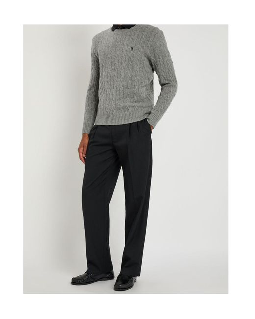 Polo Ralph Lauren Gray Cable Knit Wool-Cashmere Blend Sweater With Logo for men