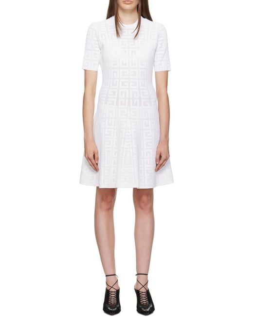Givenchy White 4G Jacquard Flared Mini Dress