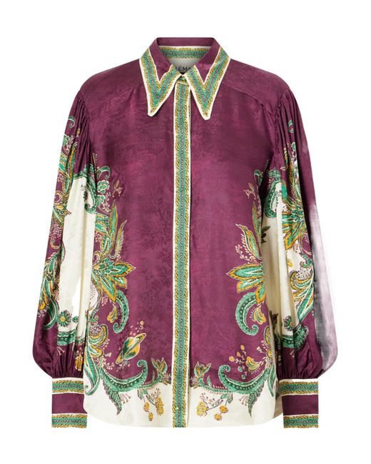 ALÉMAIS Purple Floral-Print Satin-Jacquard Shirt
