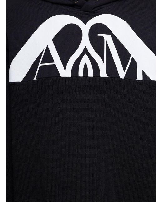 McQueen Black Logo Printed Drawstring Hoodie for men