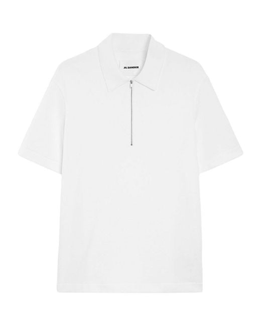 Jil Sander White Short Sleeve Knitted Polo Shirt for men