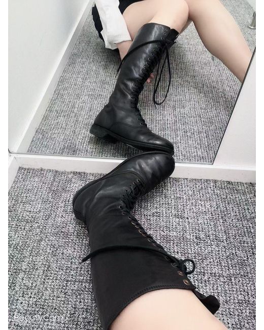 Guidi Black High-Height Boots With Splicing Design