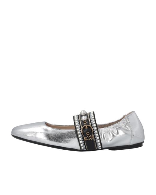 Pinko White Pearl-Embellished Buckle Ballet Flats