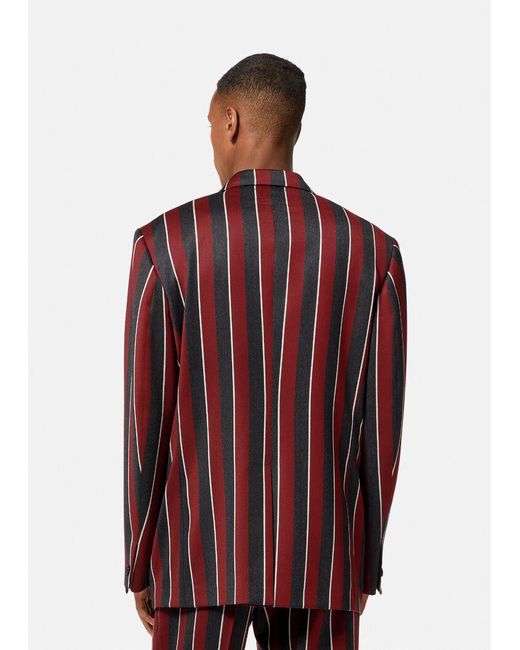 Versace Red Regimental Stripes-Print Single-Breasted Blazer for men