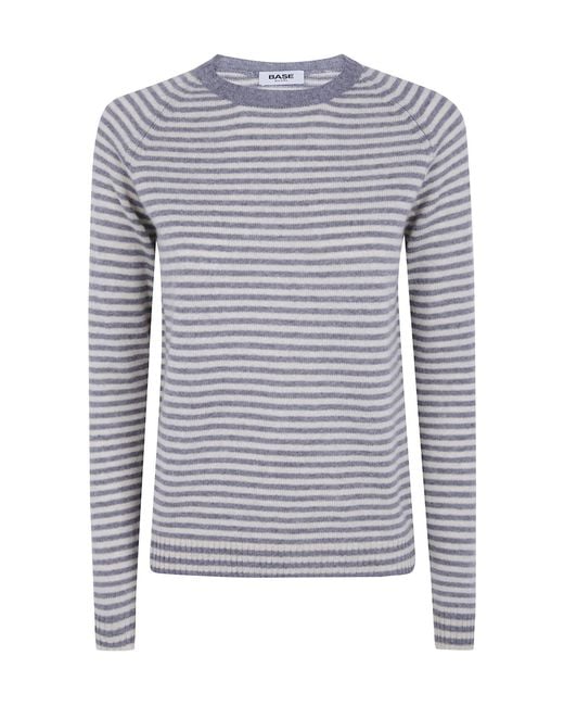 Baserange Blue Striped Crew Neck Knit Sweater