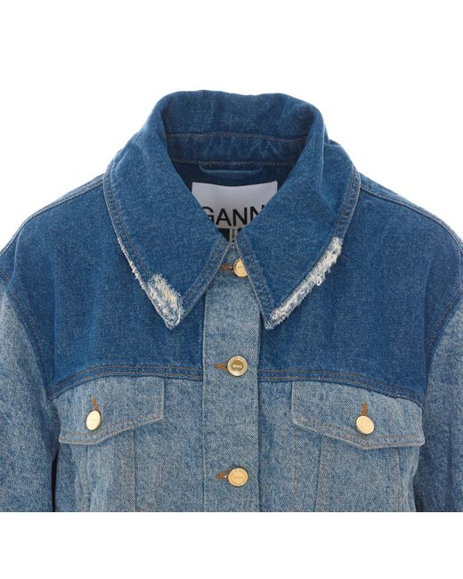 Ganni Blue Patchwork Denim Jacket