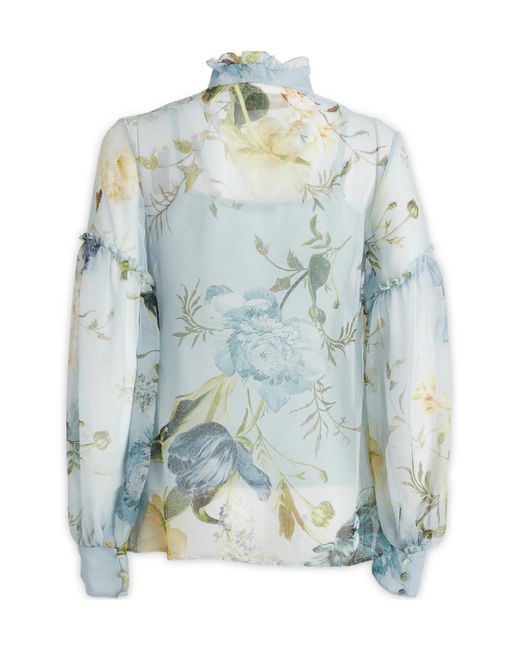 Erdem Blue Flower Print Long-Sleeve Shirt