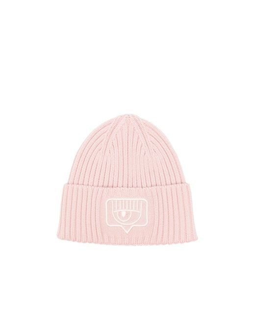 Chiara Ferragni Pink Eyelike-Embroidered Ribbed Beanie