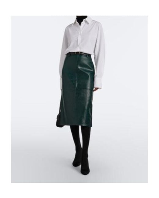 Frankie Shop Green Taney Croc-Effect Leather Pencil Skirt