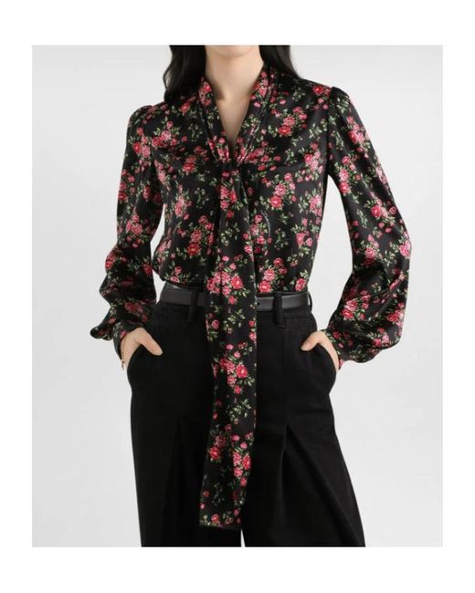Dolce & Gabbana Black Stretch-Silk Rose Print Blouse