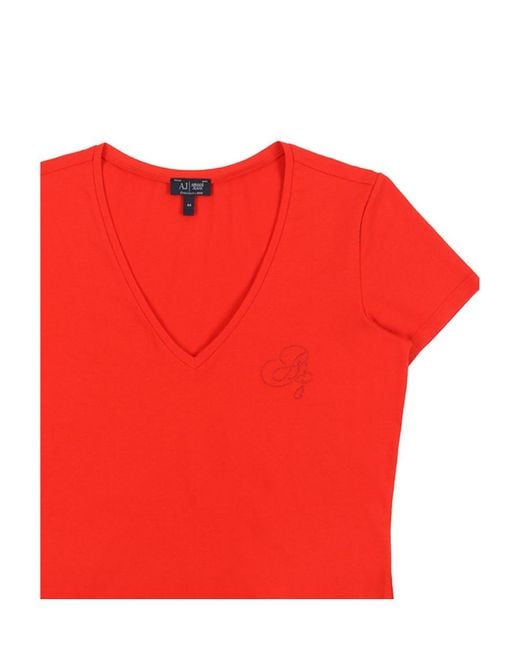 Armani Jeans Red V-Neck Logo T-Shirt