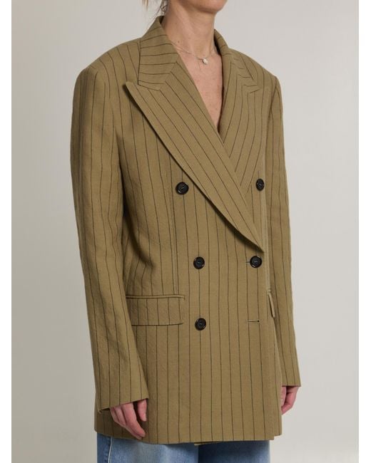 Dolce & Gabbana Green Double-Breasted Pinstriped Jacket