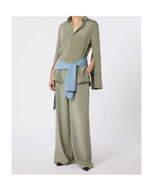 Max Mara Green Dover V-Neck Long-Sleeved Top