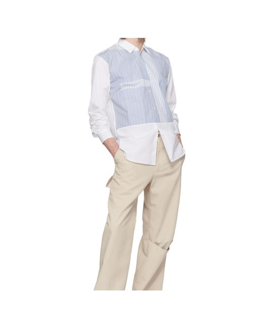 Comme des Garçons White Lapel Long Sleeve Shirt for men