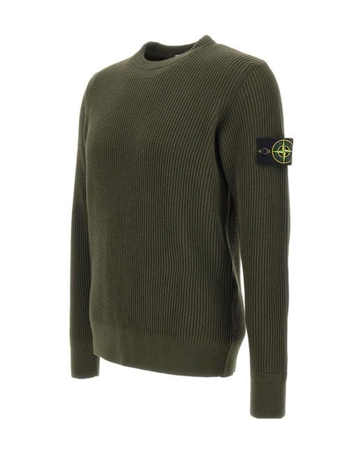 Stone Island Green 5100053 Ribbed-Knit Crew-Neck Sweater for men
