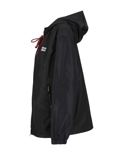 Miu Miu Black Lightweight Zipped Hooded Jacket