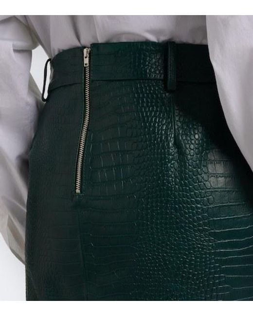 Frankie Shop Green Taney Croc-Effect Leather Pencil Skirt