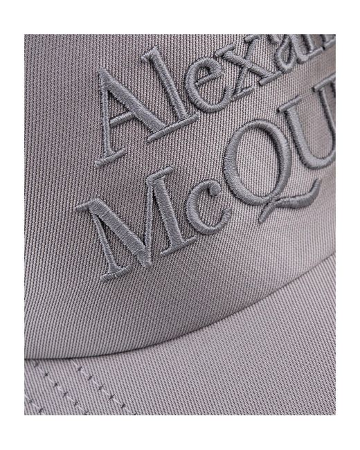 McQueen Gray Logo Embroidered Baseball Cap for men