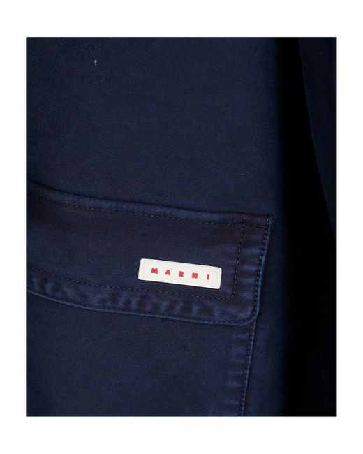 Marni Blue Logo Patch Buttoned Coat for men