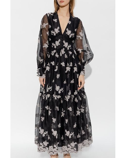 Erdem Black Tabetha Embroidered Organza Maxi Dress