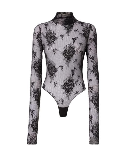 ANDAMANE Gray Floral Lace Bodysuit