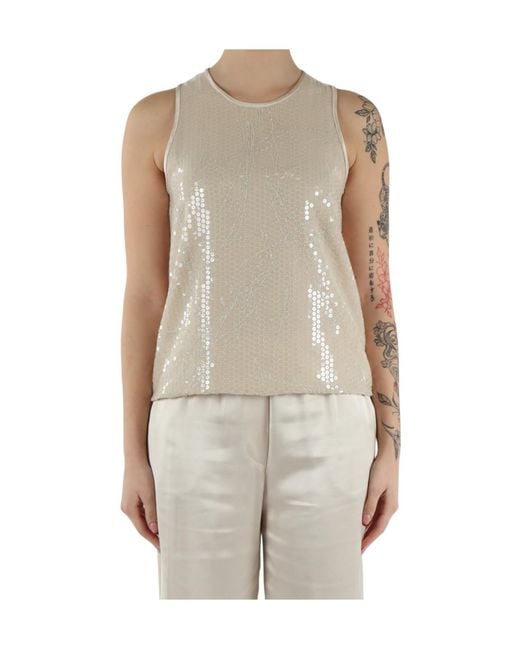 Peserico Natural Georgette Top With Sequin Embroidery
