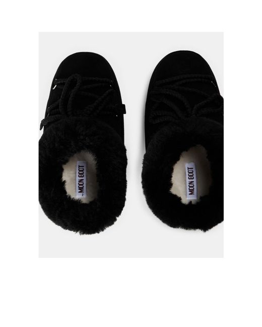 Moon Boot Black Natural Suede Snow Boots