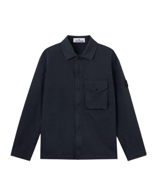 Stone Island Blue Comfort-Fit Zip-Up Overshirt With Chest Pocket for men