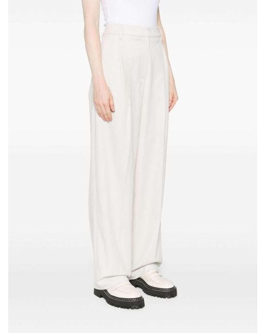 Brunello Cucinelli White Pleat-Detail Straight-Leg Trousers