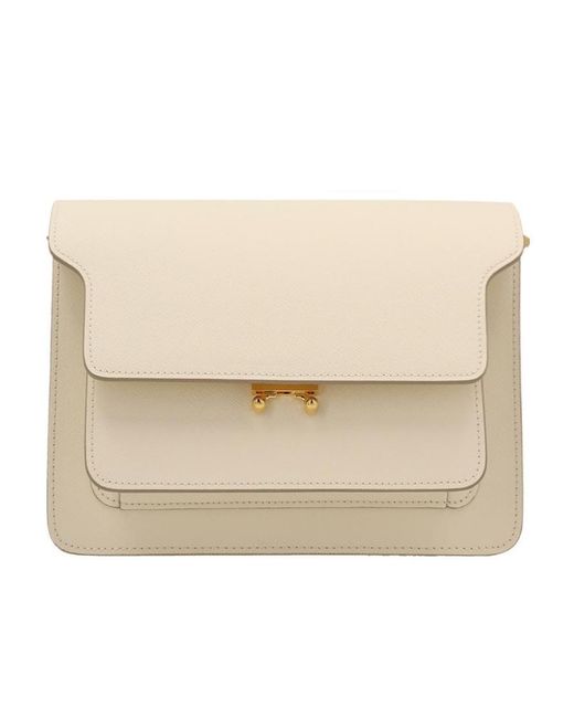 Marni Natural Trunk Foldover Top Medium Shoulder Bag