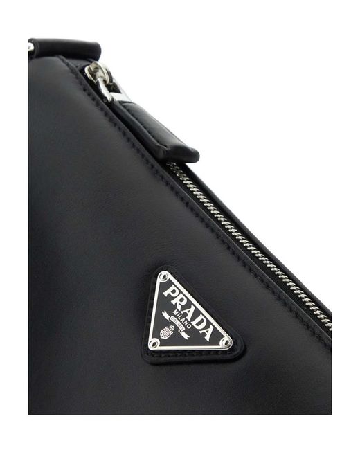 Prada Black Triangle Logo Zipped Messenger Bag for men