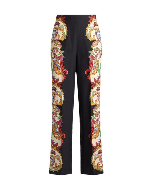 Etro Black Bandana Bouquet Printed Straight-Leg Trousers