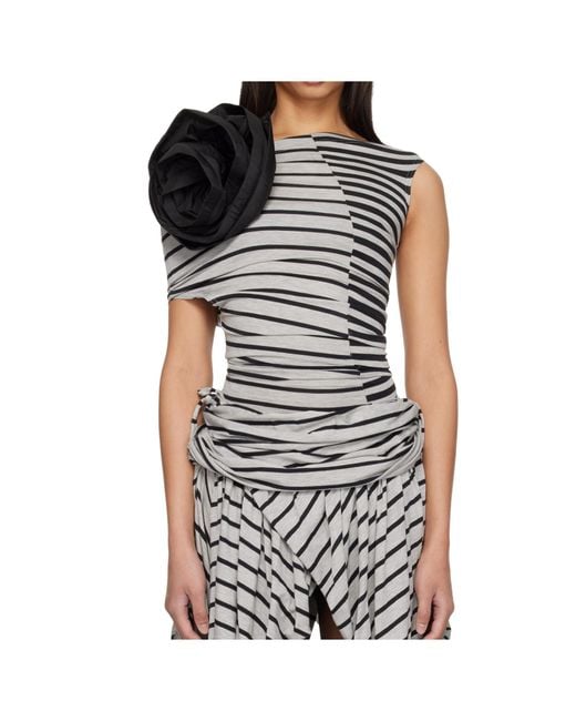 VAQUERA Black Striped Corsage Top