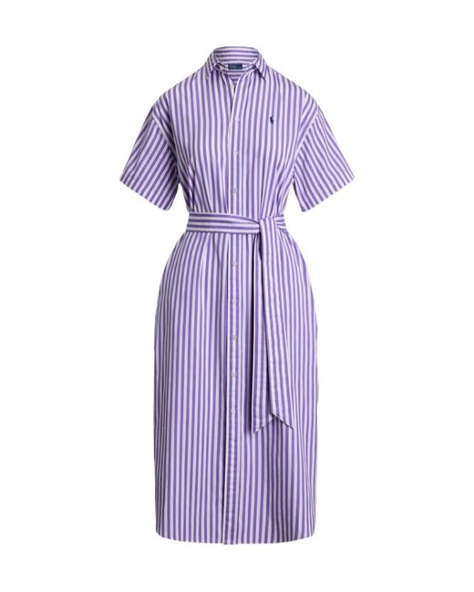 Polo Ralph Lauren Purple Striped Cotton Shirt Dress