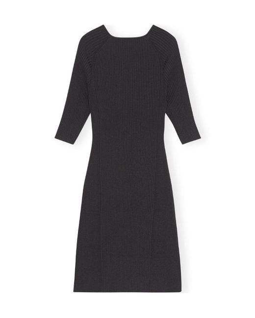 Ganni Black Cut-Out Detailed Knitted Dress