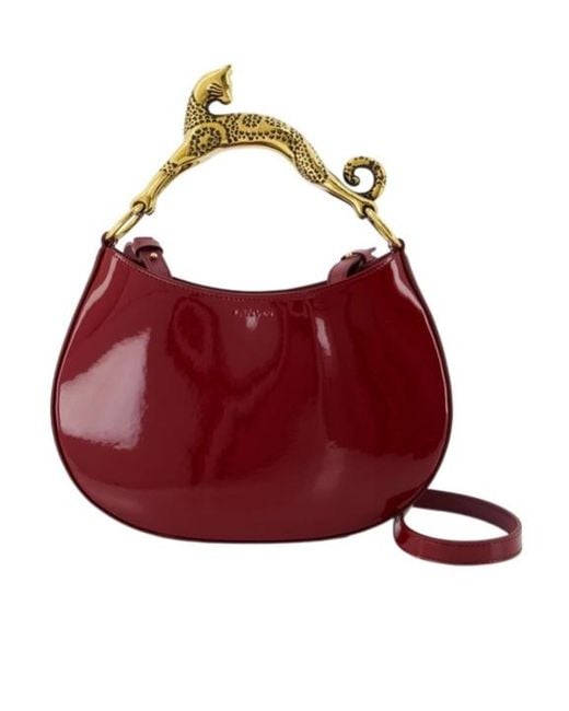 Lanvin Red Poignee Chat Patent Shoulder Bag
