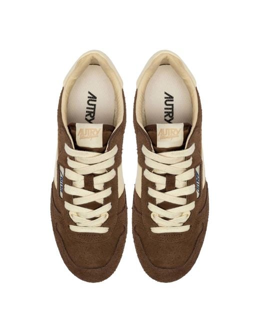 Autry Brown Windspin Shaved Suede Low-Top Sneakers