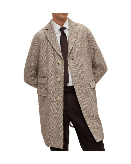 Boss Natural Herringbone Wool Overcoat for men